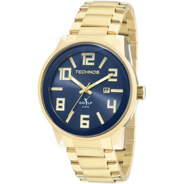 Technos Masculino Golf Redondo Analogico Calendario Az Dourado 2115kqu/4a