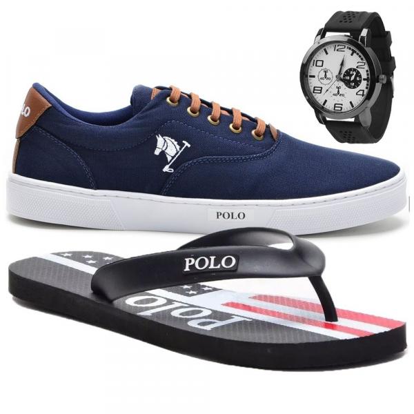 Tênis Masculino Polo Joy C/ Relógio e Chinelo