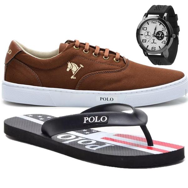 Tênis Masculino Polo Joy C/ Relógio e Chinelo