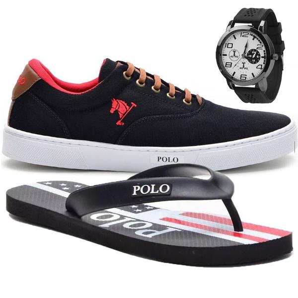 Tênis Masculino Polo Joy C/ Relógio e Chinelo