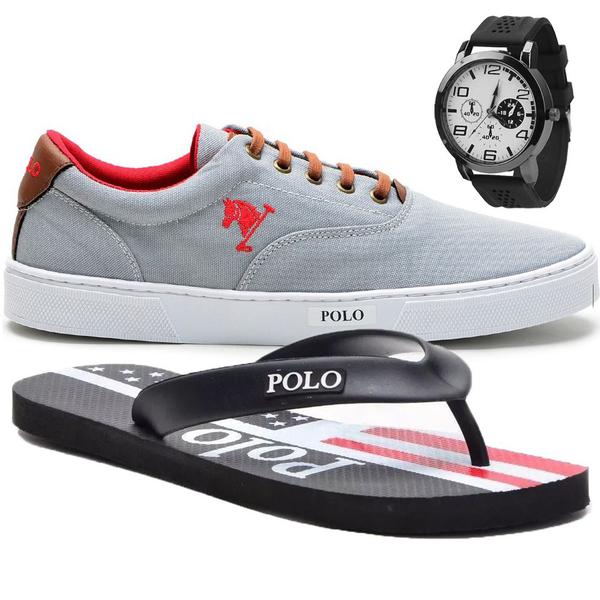 Tênis Masculino Polo Joy C/ Relógio e Chinelo