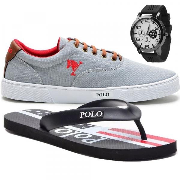 Tênis Masculino Polo Joy C/ Relógio e Chinelo