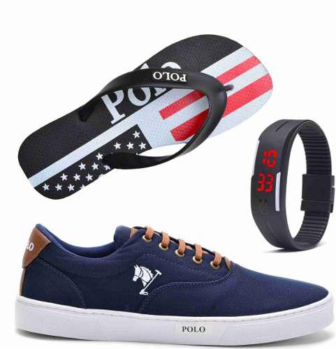 Tênis Masculino Polo Joy com Relógio e Chinelo