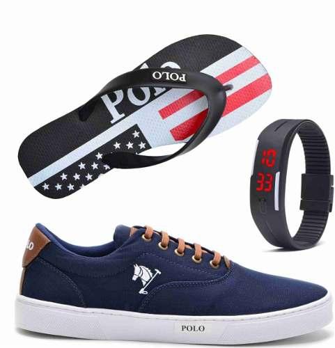 Tênis Masculino Polo Joy com Relógio e Chinelo