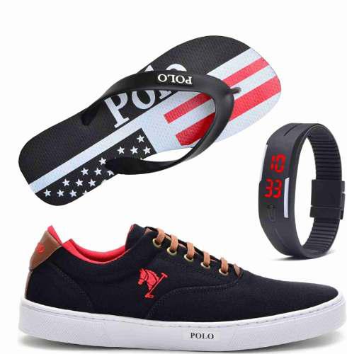 Tênis Masculino Polo Joy com Relógio e Chinelo