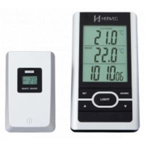 Termometro com Relogio Digital e Sensor Externo com Temperatura Interna e Externa Herweg para Parede e Mesa com Sensor Sem Fio