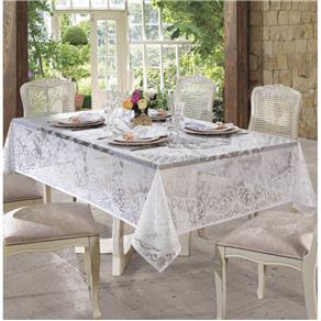 Toalha de Mesa de Renda 155cmx250cm Rosas Lepper Branco