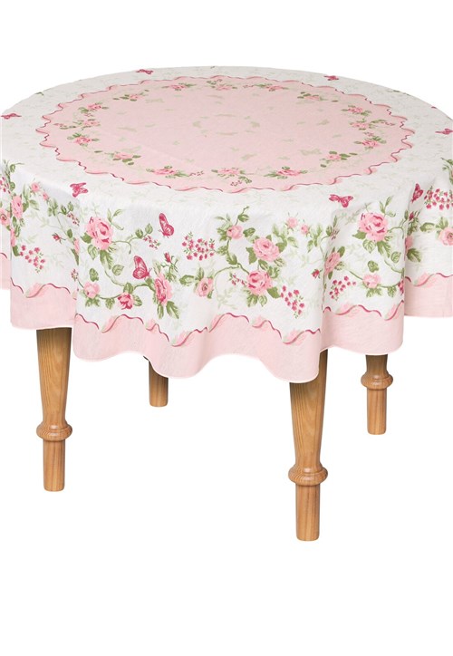 Toalha de Mesa Lepper Redonda Rose 155cm Rosa/Branca