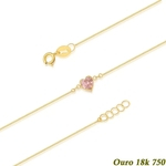 Tornozeleira Ouro 18k 750 Pedra Coração De Zircônia 5mm 25cm Rosa