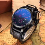 Fashion Men's Three Eyes Calendar Leather Strap Quartz Watch