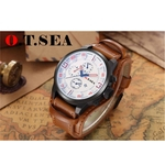 Fashion Men's Three Eyes Calendar Leather Strap Quartz Watch