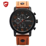 Trendy 3 Olhos Homens Mulheres rel¨®gio de pulso de couro Strap Rodada Dial rel¨®gio de quartzo