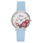 Trendy Women Flower Pattern Round Dial Faux Leather Band Relógio De Pulso De Quartzo