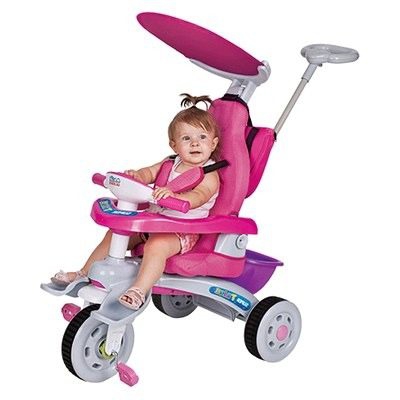 Triciclo Infantil Super Trike Rosa C/ Empurrador Magic Toys