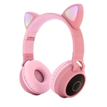 TS Orelha bonito Cat Bluetooth 5.0 Auscultadores dobrável On-Ear Stereo Headset sem fio com Card / TF Radio Mic LED Suporte FM / Aux in para Smartphones PC Tablet