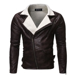 Outono Homens Winter PU Leather Jacket Brasão multi Zippers Cashmere lapela Overcoat Casual