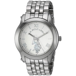U.S. Polo Assn. Relógio de quartzo analógico feminino com alça de liga metálica prata original