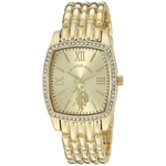 U.S Polo Assn. Relógio de quartzo de aço inoxidável feminino com alça de liga, cor ouro, 18 Original