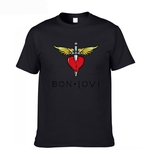 Unisex Casual Rock Style Bon Jovi Cartas Padrão T-shirt Cotton Pure