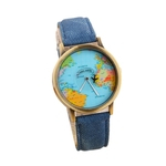 LOS Unisex Casual fundo mapa do mundo Pointer Aircraft Denim Canvas pulseira de relógio de quartzo