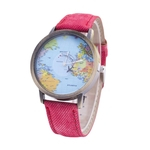 Unisex Casual fundo mapa do mundo Pointer Aircraft Denim Canvas pulseira de relógio de quartzo