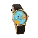 Unisex Casual fundo mapa do mundo Pointer Aircraft Denim Canvas pulseira de relógio de quartzo