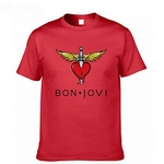 Unisex Casual Rock Style Bon Jovi Cartas Padrão T-shirt Cotton Pure