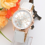 Unisex 3-dial numeral romano relógio eletrônico com couro Watchband elegante relógio de pulso Ornamento do presente