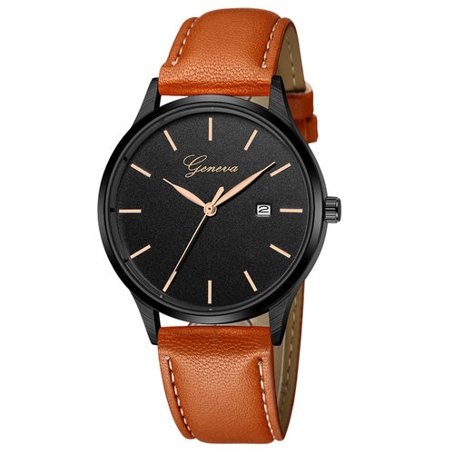 Unisex Luxo Concise Clássico Relógio de Quartzo com Calendário Leather Strap Relógio de Pulso