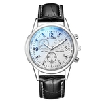 Unisex Multi-dial Ponteiro Blue Light Glass Leather Watchband Waterproof 30M Relógio de quartzo luminoso