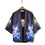 Unisex Retro Janpanese Ukiyoe Estilo Robes chinês estilo solto três quartos camisa de manga Jacket