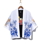 Unisex Retro Janpanese Ukiyoe Estilo Robes chinês estilo solto três quartos camisa de manga Jacket