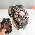 Unisex Steampunk Crânio Capa Pulseiras Gótico Punk Motociclista Relógio De Pulso De Quartzo