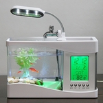 USB Mini tanque de peixes de água corrente Calendário LED Bomba Luz Relógio Aquarium eletrônico