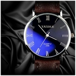 Relógio de pulso YAZOLE simples relógio de quartzo moda casual disco padrão de búfalo cinto assistir 268 magia azul rosto preto faixa marrom (grande)