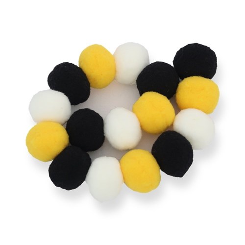 Varal de Pompom Preto, Branco e Amarelo