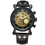 Vencedor do homem Auto Mecânica Assista Waterproof Skeleton Dial PU Leather Strap relógio de pulso