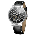 FLY Vencedor do homem impermeável Auto Mecânica Assista Skeleton Dial PU Leather Strap relógio de pulso