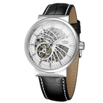 Vencedor do homem impermeável Auto Mecânica Assista Skeleton Dial PU Leather Strap relógio de pulso