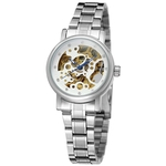 Vencedor Lady Auto Mecânica Relógio De Cristal Skeleton Dial Stainless Steel Watchband Relógio De Pulso