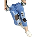 Verão Crianças Meninas da forma furo Jeans Crianças Rede de pesca calças cortadas Calças causais