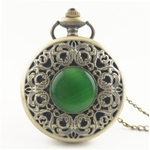Verde de pedra Rodada Antique Vintage Dial quartzo rel¨®gio de bolso colar rel¨®gio