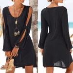 Vestido KANCOOLD Moda Mulheres O-Neck Casual oco Out luva reta vestido de praia Estilo Mini mulheres vestido sólidos 2018jul20