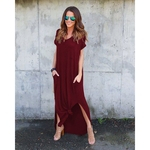 Vestido longo para as mulheres BOHO Praia Vestidos de Split manga curta Roupa Vestidos 2019 Verão Bohemian estilo vestido Casual Elegante