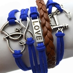 Vintage Double Heart Love Anchor Trançado Faux Leather Charm Bracelet Women Gift