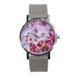 Vintage Flower Printed Round Dial Silicone Strap Mulheres Analógicas Quartz Wrist Watch