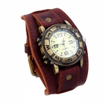 Vintage Women Men Punk Faux Leather Round Dial Quartz Bracelet Relógios De Pulso