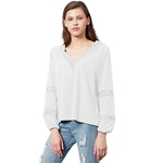 Mulheres Lace V-colar blusa de mangas compridas Primavera Casual e Outono oco Pullover Top