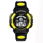 Waterproof Crian?as Boy Digital LED Quartz Alarm Data Sports rel¨®gio de pulso Amarelo