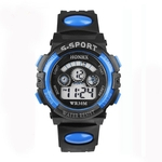 Waterproof Crian?as Boy Digital LED Quartz Alarm Data Sports rel¨®gio de pulso azul